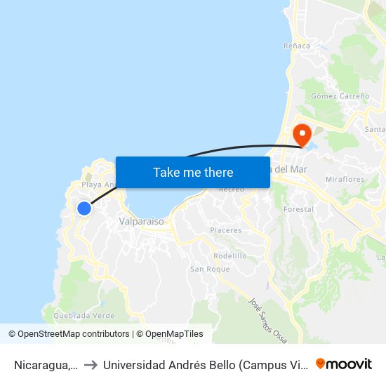 Nicaragua, 437 to Universidad Andrés Bello (Campus Viña Del Mar) map