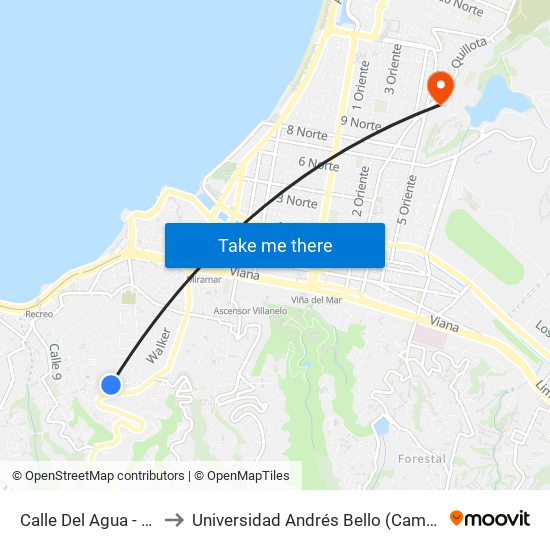 Calle Del Agua - La Habana to Universidad Andrés Bello (Campus Viña Del Mar) map