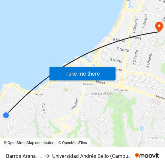 Barros Arana - Stuven to Universidad Andrés Bello (Campus Viña Del Mar) map