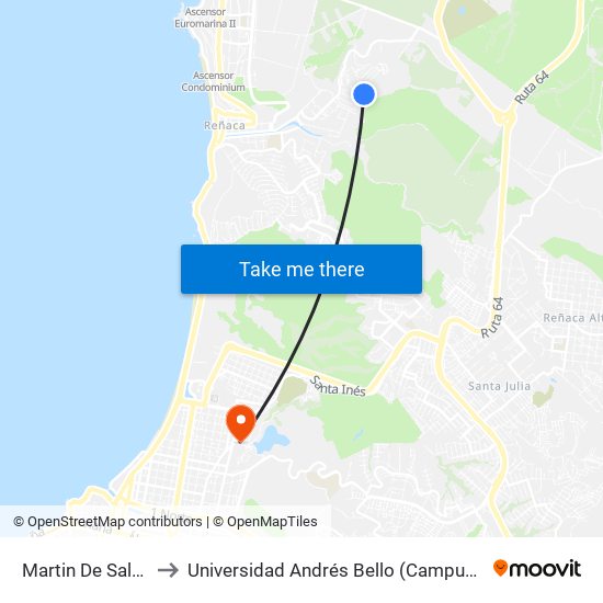 Martin De Salvatierra to Universidad Andrés Bello (Campus Viña Del Mar) map