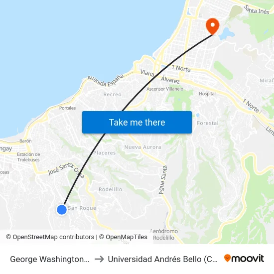 George Washington - Las Camelias to Universidad Andrés Bello (Campus Viña Del Mar) map