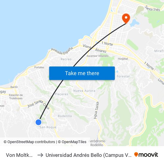 Von Moltke, 243 to Universidad Andrés Bello (Campus Viña Del Mar) map