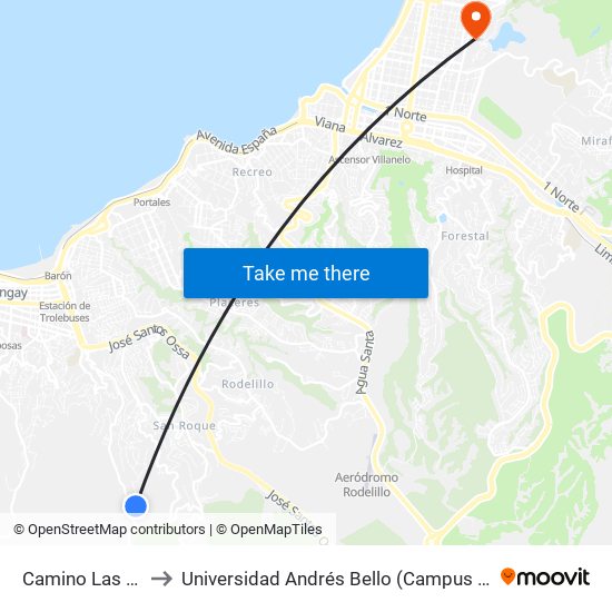 Camino Las Torres to Universidad Andrés Bello (Campus Viña Del Mar) map