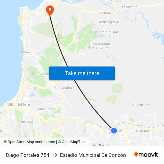 Diego Portales 754 to Estadio Municipal De Concón map