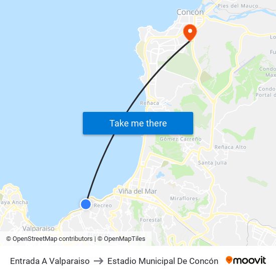 Entrada A Valparaiso to Estadio Municipal De Concón map