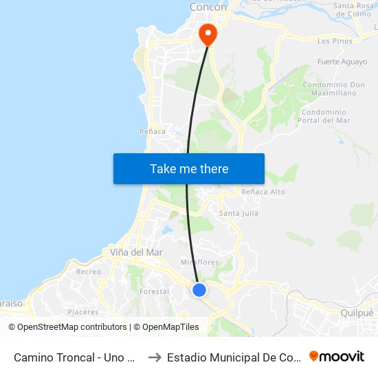 Camino Troncal - Uno Norte to Estadio Municipal De Concón map
