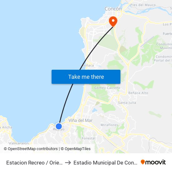 Estacion Recreo / Oriente to Estadio Municipal De Concón map