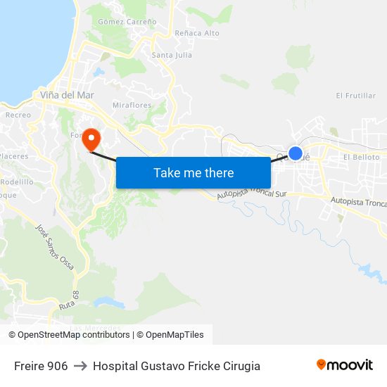 Freire 906 to Hospital Gustavo Fricke Cirugia map