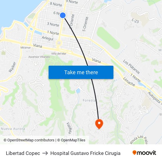 Libertad Copec to Hospital Gustavo Fricke Cirugia map