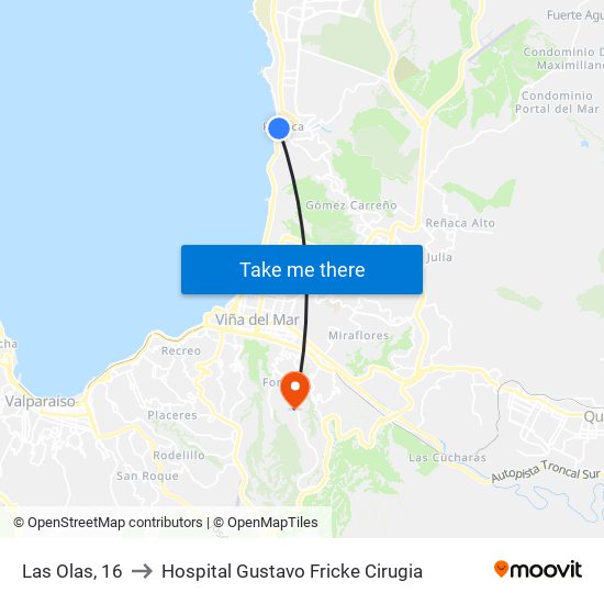 Las Olas, 16 to Hospital Gustavo Fricke Cirugia map