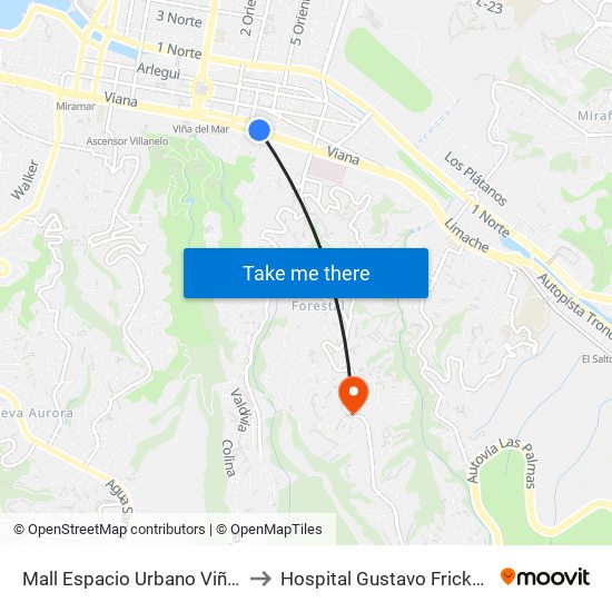 Mall Espacio Urbano Viña Centro to Hospital Gustavo Fricke Cirugia map
