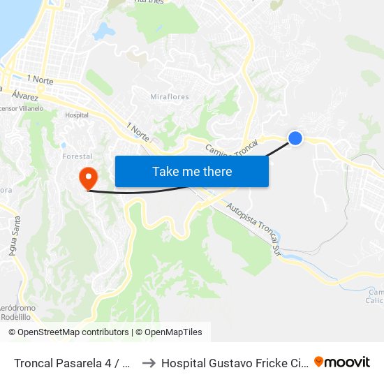 Troncal Pasarela 4 / Norte to Hospital Gustavo Fricke Cirugia map