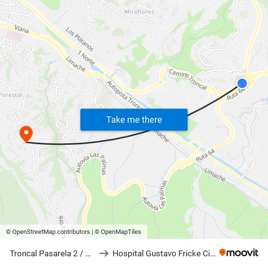 Troncal Pasarela 2 / Norte to Hospital Gustavo Fricke Cirugia map