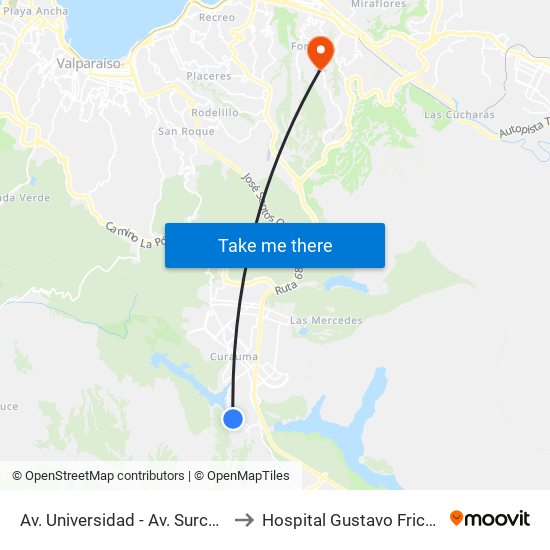 Av. Universidad - Av. Surcos De Agua to Hospital Gustavo Fricke Cirugia map