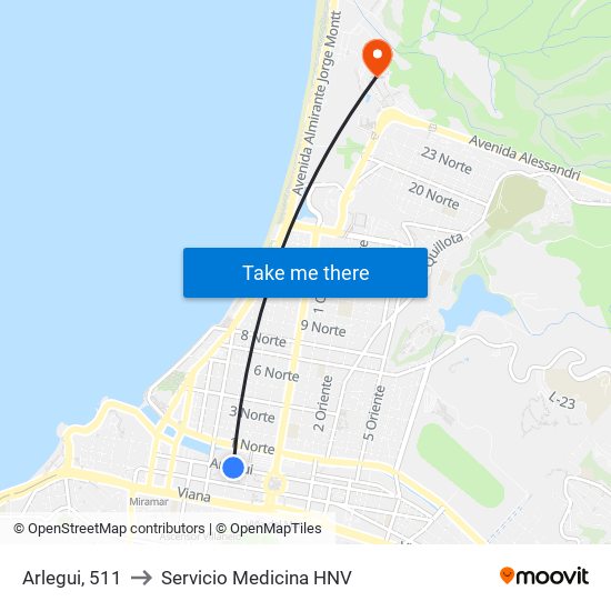 Arlegui, 511 to Servicio Medicina HNV map