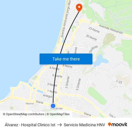 Álvarez - Hospital Clinico Ist to Servicio Medicina HNV map