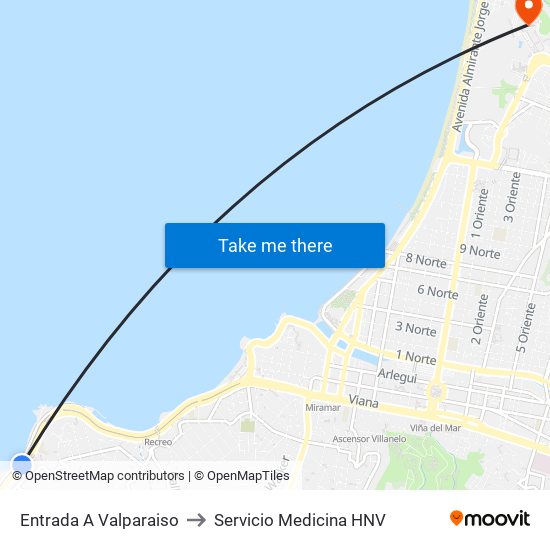 Entrada A Valparaiso to Servicio Medicina HNV map