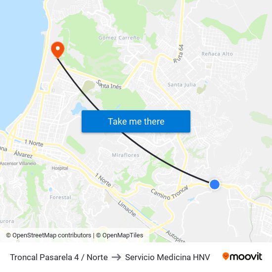 Troncal Pasarela 4 / Norte to Servicio Medicina HNV map