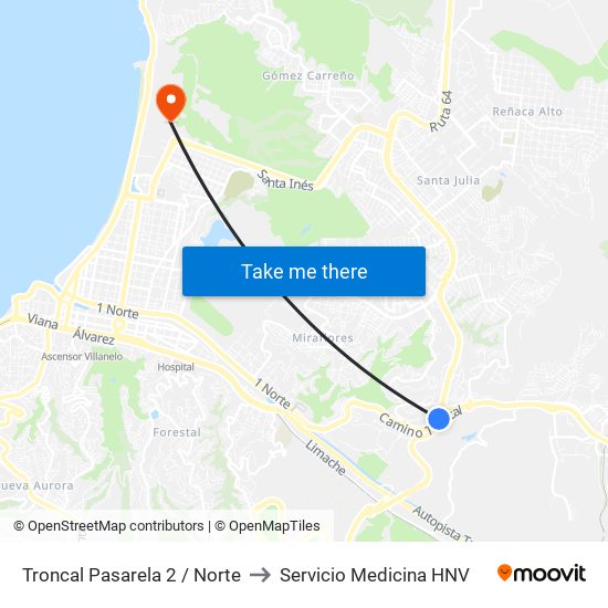 Troncal Pasarela 2 / Norte to Servicio Medicina HNV map