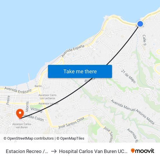 Estacion Recreo / Oriente to Hospital Carlos Van Buren UCI Pediatrica map