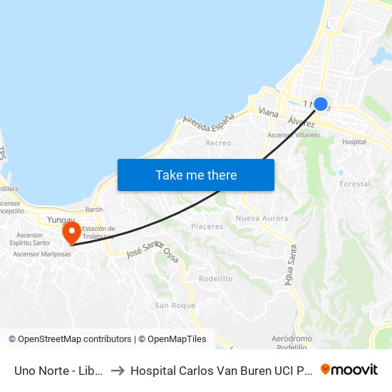 Uno Norte - Libertad to Hospital Carlos Van Buren UCI Pediatrica map
