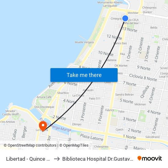 Libertad - Quince Norte to Biblioteca Hospital Dr.Gustavo Fricke map