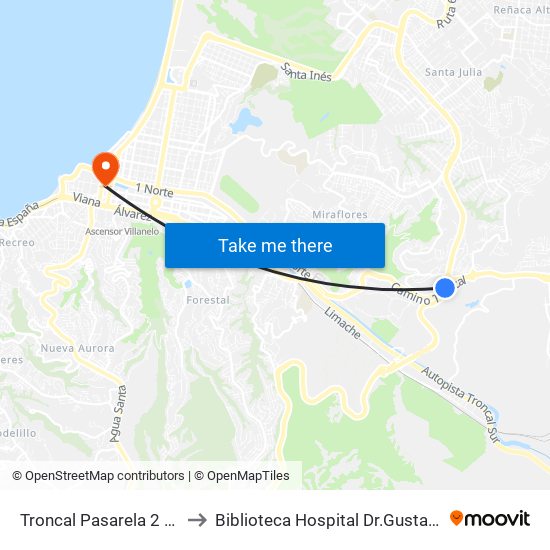 Troncal Pasarela 2 / Norte to Biblioteca Hospital Dr.Gustavo Fricke map