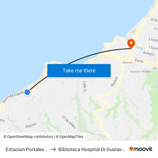 Estacion Portales / Sur to Biblioteca Hospital Dr.Gustavo Fricke map