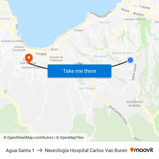 Agua Santa 1 to Neurologia Hospital Carlos Van Buren map