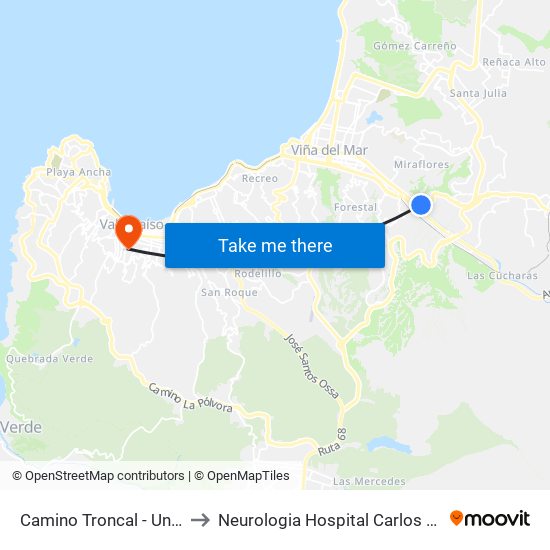 Camino Troncal - Uno Norte to Neurologia Hospital Carlos Van Buren map