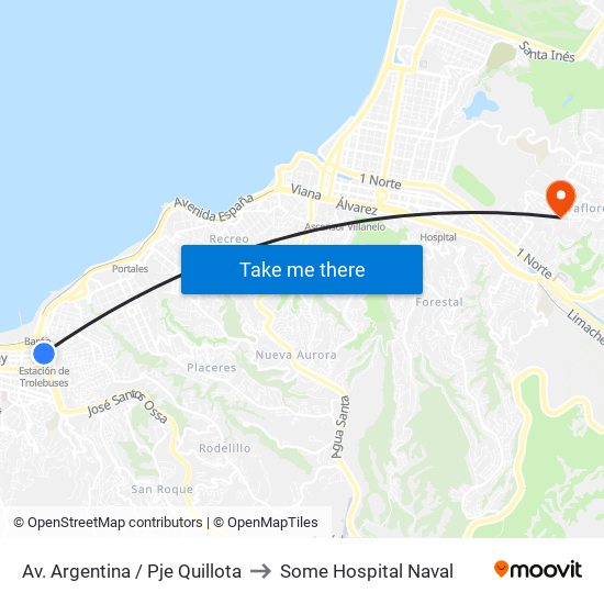 Av. Argentina / Pje Quillota to Some Hospital Naval map