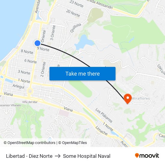 Libertad - Diez Norte to Some Hospital Naval map