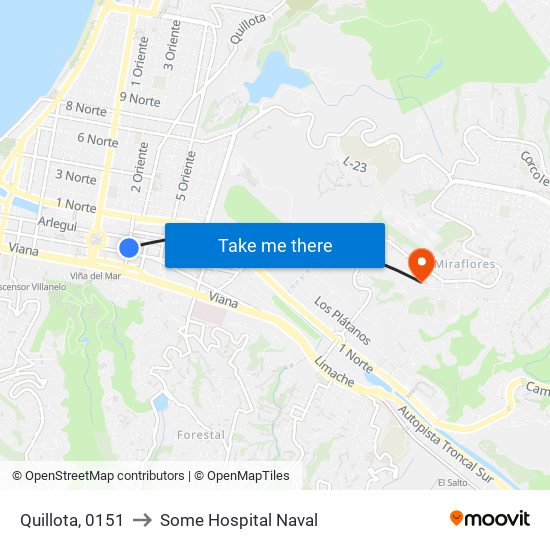 Quillota, 0151 to Some Hospital Naval map