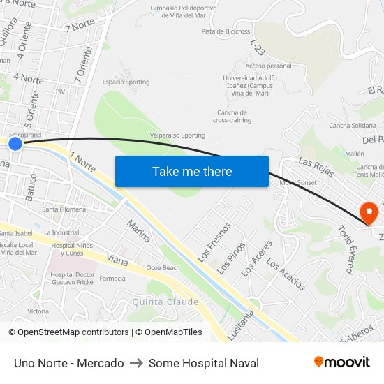 Uno Norte - Mercado to Some Hospital Naval map