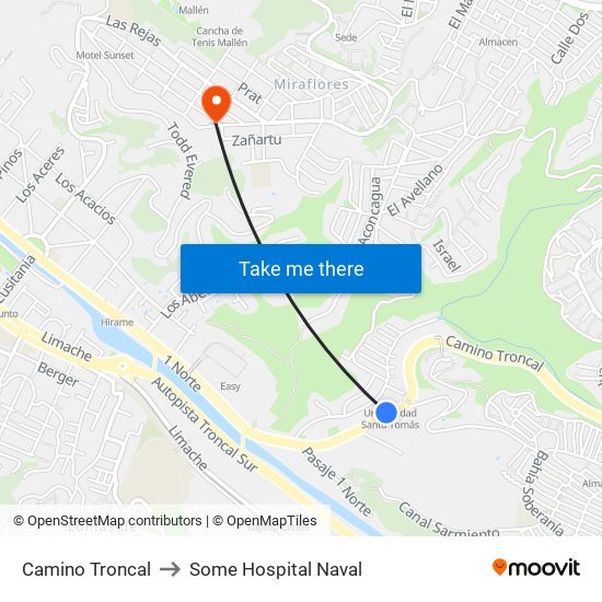 Camino Troncal to Some Hospital Naval map