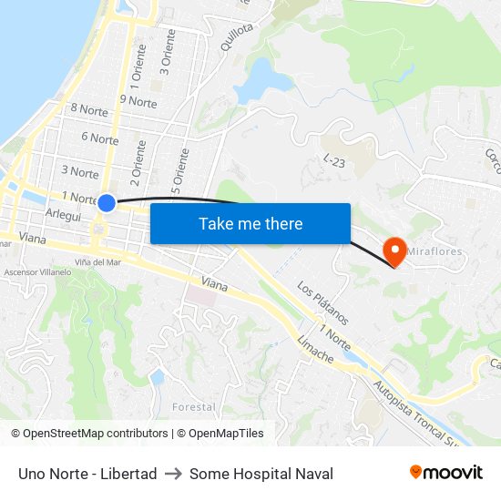 Uno Norte - Libertad to Some Hospital Naval map