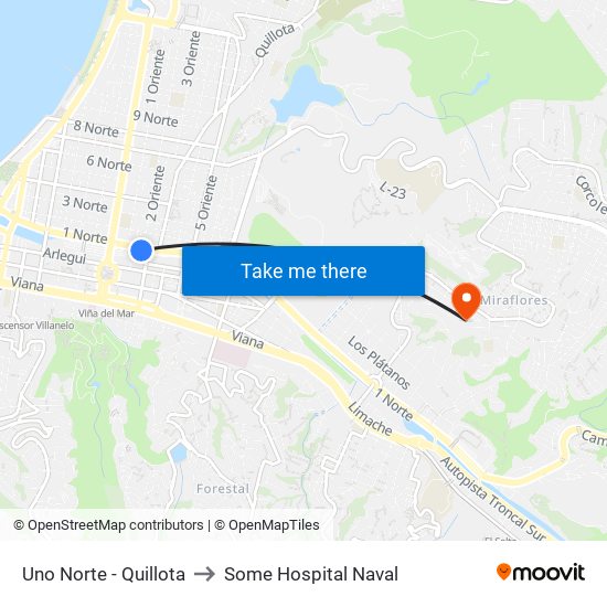 Uno Norte - Quillota to Some Hospital Naval map