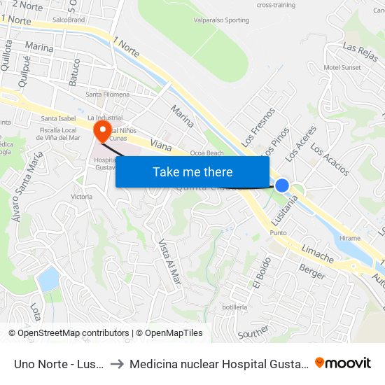 Uno Norte - Lusitania to Medicina nuclear Hospital Gustavo Fricke map