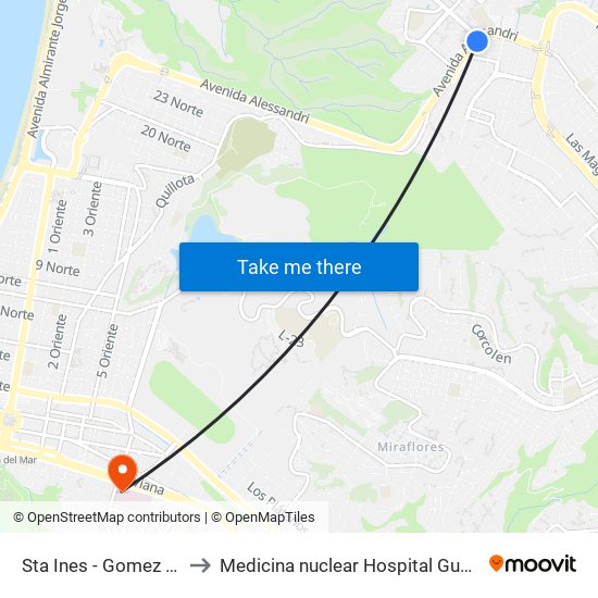 Sta Ines - Gomez Carreño to Medicina nuclear Hospital Gustavo Fricke map