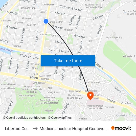 Libertad Copec to Medicina nuclear Hospital Gustavo Fricke map