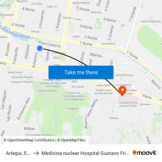 Arlegui, 511 to Medicina nuclear Hospital Gustavo Fricke map