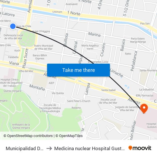 Municipalidad De Viña to Medicina nuclear Hospital Gustavo Fricke map