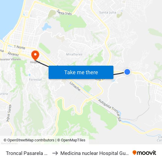 Troncal Pasarela 4 / Norte to Medicina nuclear Hospital Gustavo Fricke map