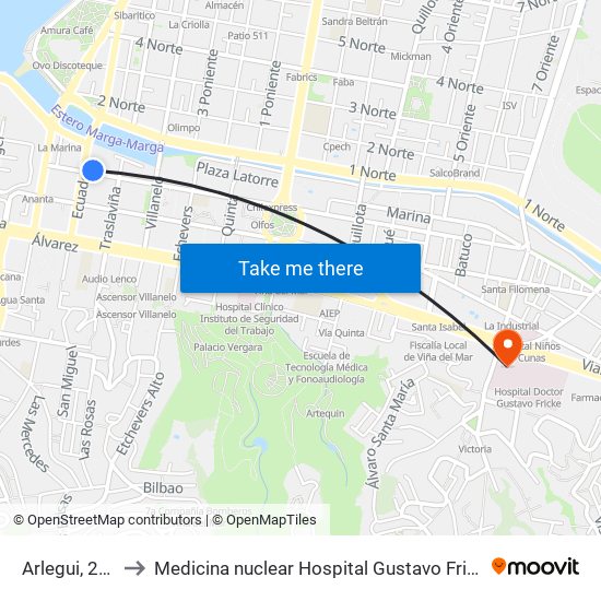 Arlegui, 237 to Medicina nuclear Hospital Gustavo Fricke map