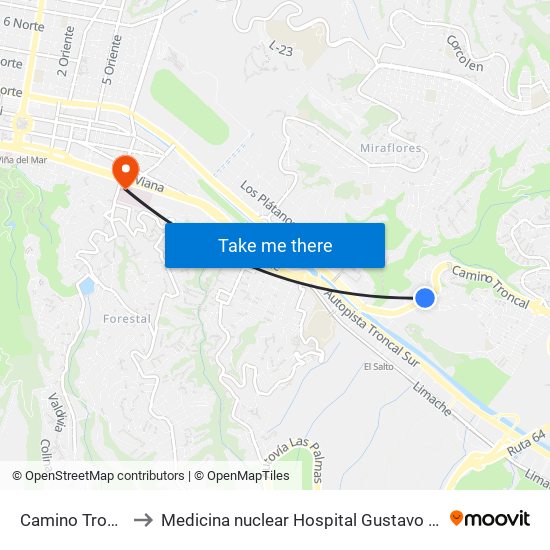 Camino Troncal to Medicina nuclear Hospital Gustavo Fricke map