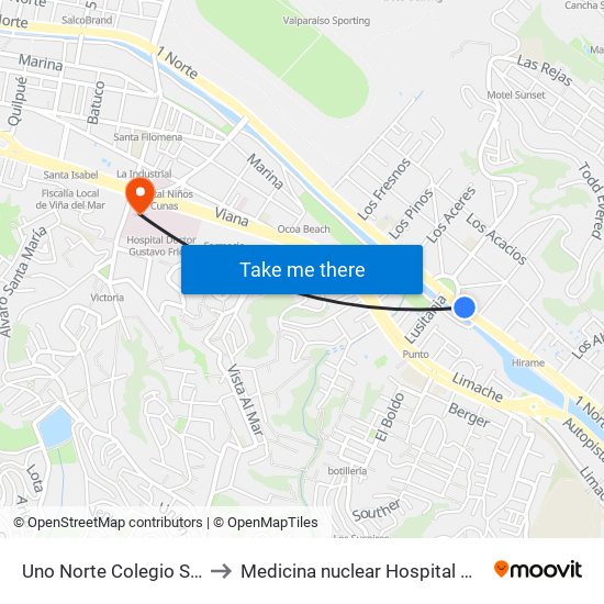 Uno Norte Colegio San Ignacio to Medicina nuclear Hospital Gustavo Fricke map