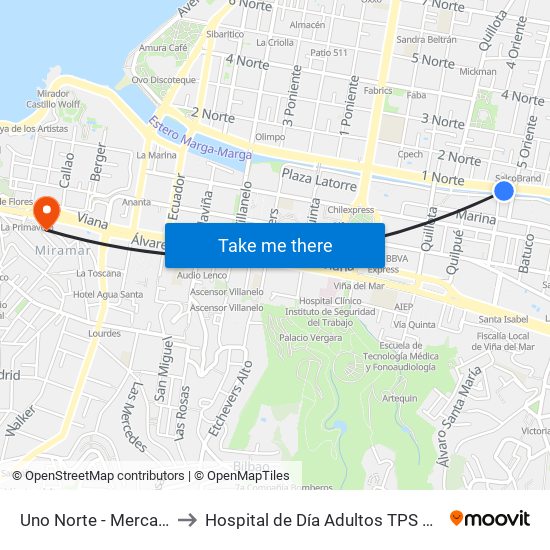 Uno Norte - Mercado to Hospital de Día Adultos TPS HGF map