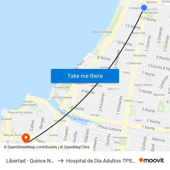Libertad - Quince Norte to Hospital de Día Adultos TPS HGF map