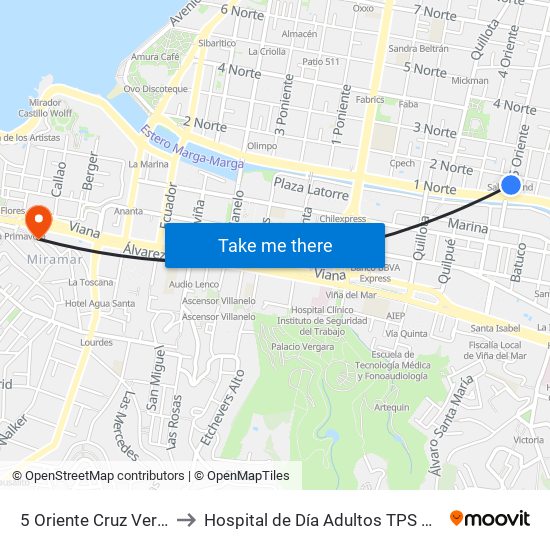 5 Oriente Cruz Verde to Hospital de Día Adultos TPS HGF map
