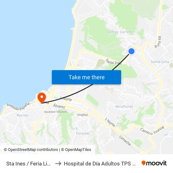 Sta Ines / Feria Libre to Hospital de Día Adultos TPS HGF map